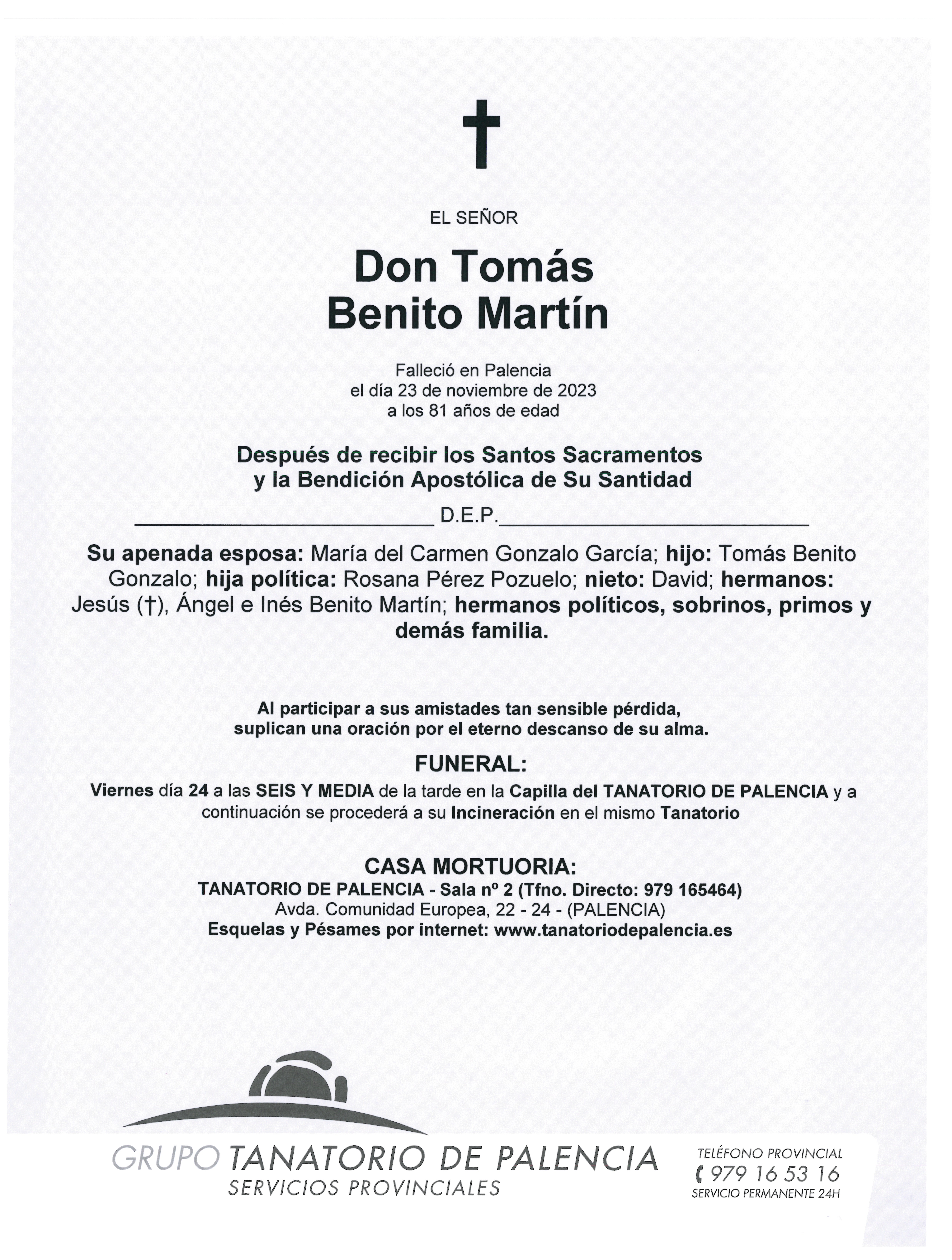 EL SEÑOR DON TOMÁS BENITO MARTÍN